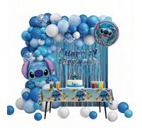 Shein 1 Set Oficialmente con Licencia de Disney Stitch Globo Set Lindo Dibujo Animado Azul Guirnalda de Globos Manteles Decoración Fiesta de Cumpleaños Fond