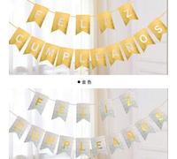 Shein 1 Set Pancarta de cumpleaños en español, Bandera colgante de cumpleaños en español a lunares multicolor holográfica, con borlas metálicas en dorado, p