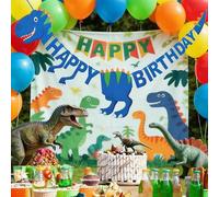 Shein 1 Set Pancarta de Feliz Cumpleaños con Dinosaurios, Guirnalda de Animales Prehistóricos de Dibujos Animados, Decoración de Cumpleaños con Tema de Dino