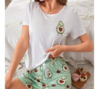 Shein 1 Set Pijama de shorts de manga corta con estampado de aguacate lindo para mujeres