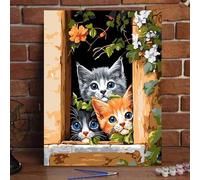 Shein 1 Set Pintura acrílica para adultos Pintura por números, Tema de gato lindo en el alféizar de la ventana, Lienzo sin marco de 40x50cm, Adecuado para r
