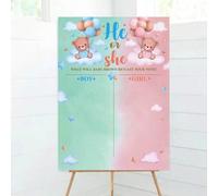 Shein 1 Set Póster de Juego de Revelación de Género, Tablero de Votación con Oso de Peluche Lindo y 36 Pegatinas, Accesorios para Fiesta de Baby Shower Niño