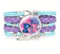 Shein 1 Set, Pulsera de puntada y lilo de Disney - Pulsera con encanto azul morado de Adjustable con joyería de estrella de punto, regalo de joyería con dib