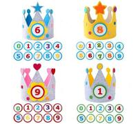 Shein 1 set Sombrero de corona con número de fieltro amarillo, rosa y azul, número reemplazable del 0 al 9, sombrero de cumpleaños ajustable con corona, dec