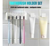 Shein 1 set Soporte para cepillos de dientes montado en la pared sin necesidad de perforar, con tapa, para almacenamiento de pasta de dientes, organizador d