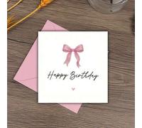 Shein 1 Set Tarjeta de Cumpleaños Elegante Rosa con Lazo - Feliz Cumpleaños Incluye Sobre, Tarjeta de Celebración Perfecta para Hijas, Amigas o Madres, Idea