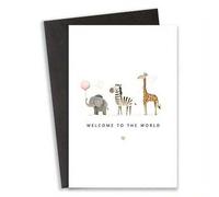 Shein 1 Set Tarjeta de felicitación adorable para recién nacidos - Bienvenido al mundo de los nuevos padres - Diseño adorable de acuarela con animales como