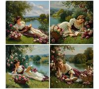 Shein 1 Set Vintage Romantic Rose Garden Reading Girl Art Series Cross Stitch Kit (Sin Marco), Materiales de Bordado DIY, Pintura Decorativa de Punto de Cru
