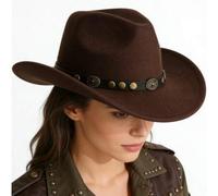 Shein 1 Sombrero de vaquero unisex, decorado con remaches desmontables con cabeza de toro - Sombrero de jazz tejido a mano 100% poliéster, con un diseño lig