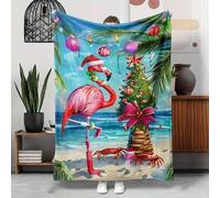 Shein 1 Stk. Weihnachts-Flamingo-Druck Decke, Weiche Warme Wurfdecke Nickerchendecke für Couch Sofa Büro Bett Camping Reisen, Mehrzweck-Geschenkdecke für