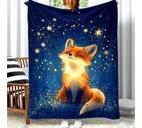 Shein 1 Stück Fox Under the Stars Leichte Flanell-Wurfdecke - Polyester-Fleece-Decke für Sofa, Bett, Reisen, Camping, Wohnzimmer, Büro, Couch, Stuhl und Bet