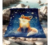 Shein 1 Stück Fox Under the Stars Leichte Flanell-Wurfdecke - Polyester-Fleece-Decke für Sofa, Bett, Reisen, Camping, Wohnzimmer, Büro, Couch, Stuhl und Bet