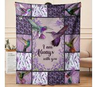 Shein 1 Stück Vintage Kolibri & Lavendel Blumen Geschenkdecke - Weicher Flanell Ganzjahres-Sofadecke mit "Ich bin immer bei dir" Text, Lila & Grau Gemütlich