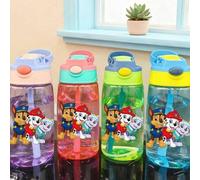 Shein 1 Vaso de agua de 500ml/16oz con diseño de Paw Patrol y Pikachu, de color azul y morado, con pajita y asa portátil, puede contener cubitos de hielo, a