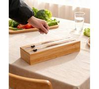 Shein 1 x Caja de almacenamiento de film transparente 2 en 1, caja de madera con cortador, para guardar papel de aluminio y film transparente; dispensador d