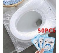 Shein 10/20/30/40/50/60/80/100 piezas Cubierta de asiento de inodoro desechable transparente y portátil empaquetada individualmente, cubierta de inodoro por