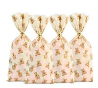 Shein 10/20/50/100 piezas Bolsas de regalo para baby shower con oso de peluche marrón y cinta retorcida dorada, adecuadas para revelación de género, baby sh