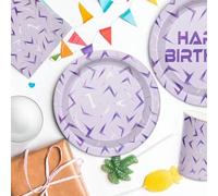 Shein 10/20/50/80 piezas Juego de vajilla desechable con temática K-Pop, que incluye platos con diseño de relámpago morado, servilletas y vasos de papel. Ad
