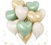 Shein 10/20 piezas Globos con forma de corazón de papel de aluminio verde y dorado aleatorios, globos de helio con forma de corazón verde y crema de 18", ad