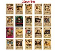 Shein 10-20 piezas/Set Carteles de recompensa Wanted de One Piece, póster de papel kraft con diseño del anime Gear 5 Luffy Sun God Nika, decoración de pared
