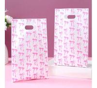 Shein 10/25/50 bolsas de regalo con estampado de moño rosa, bolsas de plástico para regalos de fiesta de cumpleaños, baby shower, revelación de género, boda