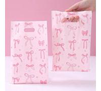 Shein 10/25/50 piezas Bolsas de regalo con lazo rosa para baby shower, bolsas de fiesta de revelación de género con patrón de lazo rosa elegante, bolsas de