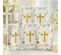 Shein 10/25 piezas Bolsas de regalo para bautizo de bebé, Bolsas de plástico con cruz dorada "Dios te bendiga", Bolsas de recuerdos para fiesta de bautizo d