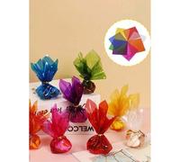 Shein 10/40/80 piezas Papel de envoltura de celofán plástico con lazos retorcidos, papel de envoltura transparente de colores de 7.48x7.48 pulgadas para env