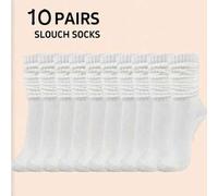 Shein 10/5/3/1 par de calcetines casuales blancos para mujer, calcetines hasta la rodilla, calcetines por encima de la rodilla, calcetines hasta el tobillo,