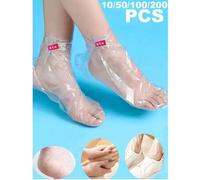 Shein 10/50/100/200 piezas Calcetines desechables de plástico para mascarilla de pies, cubiertas hidratantes y anti-grietas para el cuidado de los pies, env