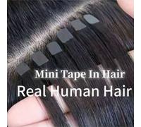 Shein 10 extensiones adhesivas de cabello humano, mini extensiones adhesivas, suaves y sedosas, en negro azabache, castaño oscuro y rubio platino, de 30,5 c