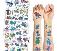 Shein 10 hojas/paquete Pegatinas temporales impermeables de Stitch, Mickey y Minnie de Disney, arte corporal Kawaii para decoración de fiesta de cumpleaños