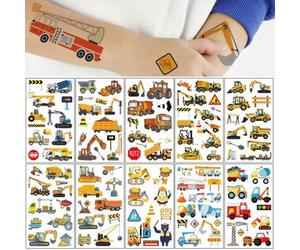 Shein 10 Hojas Tatuaje Temporal De Dibujos Animados Con Patrones De Excavadoras, Bulldozers Y Camiones De Ingeniería,tatuajes maquina para tatuar tatuajes f