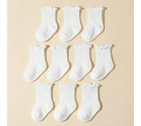 Shein 10 pares de calcetines blancos transpirables hasta la mitad de la pantorrilla con bordado de setas para bebé