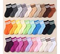 Shein 10 pares de calcetines clásicos de media caña con doble raya para bebé, unisex. Estos lindos y versátiles calcetines para bebé son finos y transpirabl