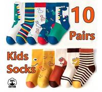 Shein 10 pares de calcetines deportivos de media caña para niños/jóvenes de algodón transpirable con lindos patrones de dinosaurios y dragones de colores