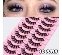 Shein 10 pares de pestañas postizas de media pestaña transparente cruzada, mullida y rizada, extensiones de pestañas de mink falso hechas a mano en 3D de 7-