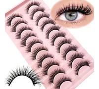 Shein 10 pares de pestañas postizas naturales cruzadas completas, esponjosas y delgadas para uso diario, pestañas de manga, esenciales de viaje, con cola al