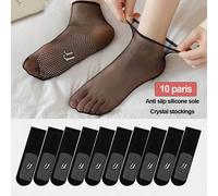 Shein 10 pares/paquete Calcetines transparentes antideslizantes de mujer con puntos de gel de silicona, calcetines sin costuras ultradelgados antideslizante