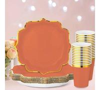 Shein 10 piezas/0 piezas/50 piezas/Set, Juego de vajilla desechable de Acción de Gracias con borde dorado de 9 pulgadas y 7 pulgadas, platos de papel, vaso