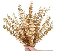 Shein 10 piezas/2 piezas Tallos artificiales de eucalipto dorado Ramas falsas para decoración del hogar bohemia, cocina, comedor, jardín exterior, camino de