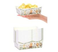 Shein 10 piezas/20 piezas/50 piezas Bandejas de papel con tema de la selva, platos con estampado de animales, fuentes con forma de barco, adecuadas para sos