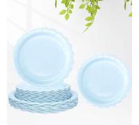 Shein 10 piezas/20 piezas/50 piezas Platos azul claro de 9 pulgadas, platos desechables aconchados azules de 7 pulgadas, platos de postre azul bebé lindos p