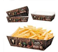 Shein 10 piezas/20 piezas/50 piezas/Set, Decoraciones de fiesta del Oeste, Bandejas de papel para comida con escena de salón del Oeste, barcos para comida d