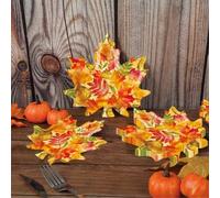 Shein 10 piezas/20 piezas/50 piezas/Set, Platos de papel de otoño con forma de hoja de arce, platos desechables de Acción de Gracias con lámina de oro co
