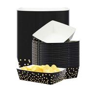 Shein 10 piezas/20 piezas/50 piezas Suministros de fiesta negros Platos de barcos de nachos con puntos dorados y negros Bandejas de aperitivos con lunares p