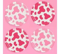 Shein 10 piezas/20 piezas, Platos de papel con estampado de vaca rosa/rojo rosa - Decoraciones para la despedida de soltera, última corrida, fiesta de cumpl