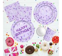 Shein 10 piezas/20 piezas Suministros para fiesta de K-pop, platos, vasos, servilletas de papel con tema de K-pop en color morado y azul, suministros de vaj