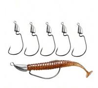 Shein 10 Piezas 5g/7g/10g/14g Ganchos De Lombriz Offset De Acero Inoxidable Con Cabeza De Plomo Sin Maleza Con Pala De Bala Para Pesca