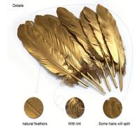 Shein 10 Piezas 6-8 Pulgadas Plumas Doradas Hechas A Mano, Plumas Naturales De Ganso Para Manualidades Diy, Decoraciones De Bodas, Cosplay, Alas De Ángel, A